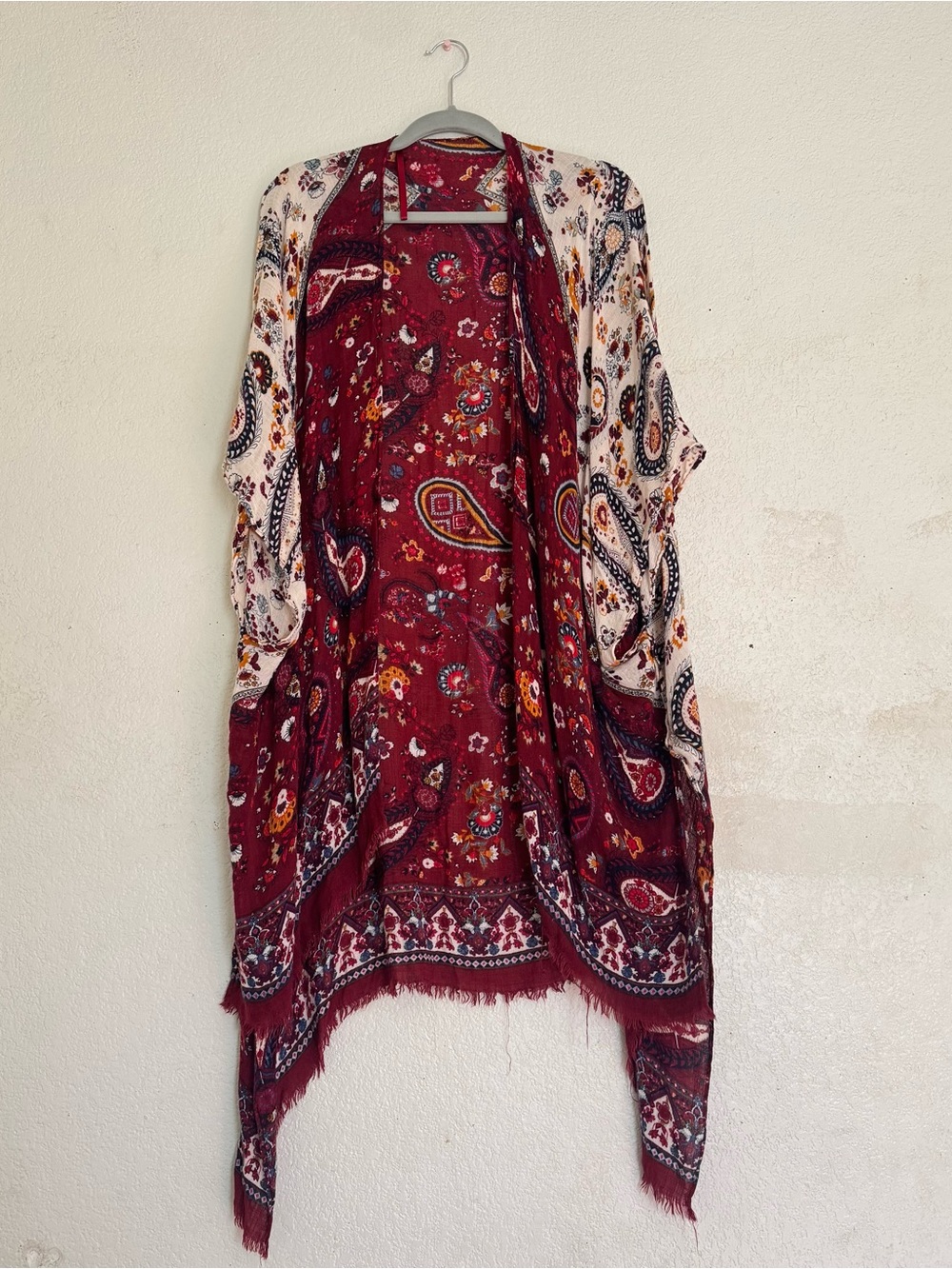 American Eagle Red Boho Paisley Kimono